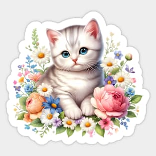 A cat decorated with beautiful colorful flowers. Sticker